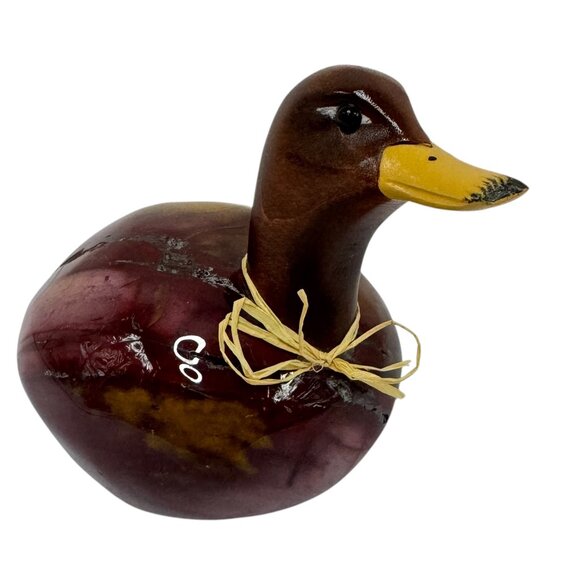 Carved Jasper Stone Duck Figurine Artisan Made Alain Larochelle Quebec Wood Beak - Picture 4 of 9